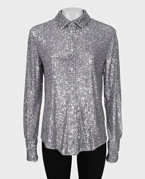Tom Ford SS22 Silver Sequin Blouse Sz.42